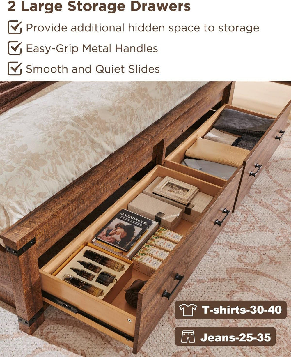 T4TREAM 54" Tall Farmhouse Queen Size Bed Frame, Reclaimed Barnwood