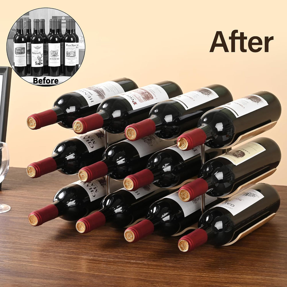 Countertop Wine Rack - 12 Bottle Freestanding Wine Bottle Holder Stand - 3 Ti...
