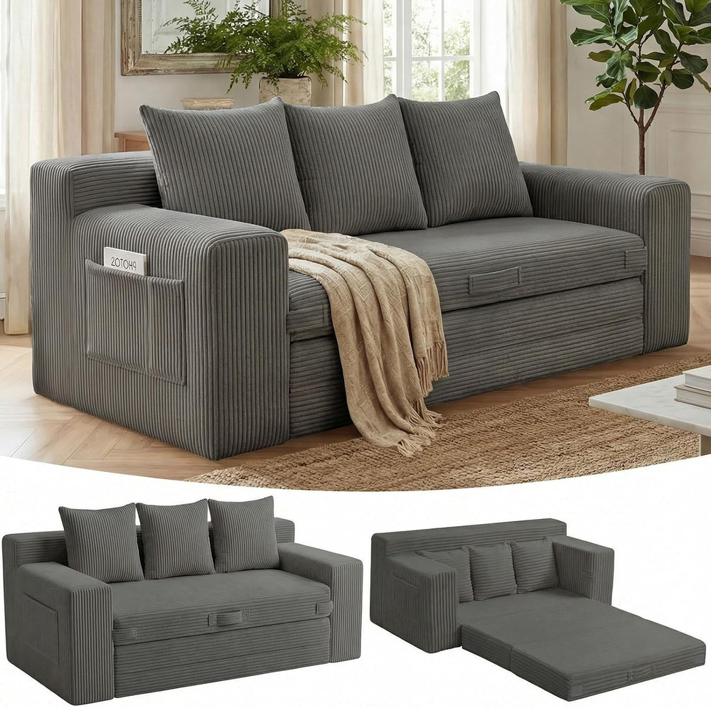 Boneless Couch,3 Seater Boneless Couch Bed – 3-in-1 Convertible Sleeper Sofa ...