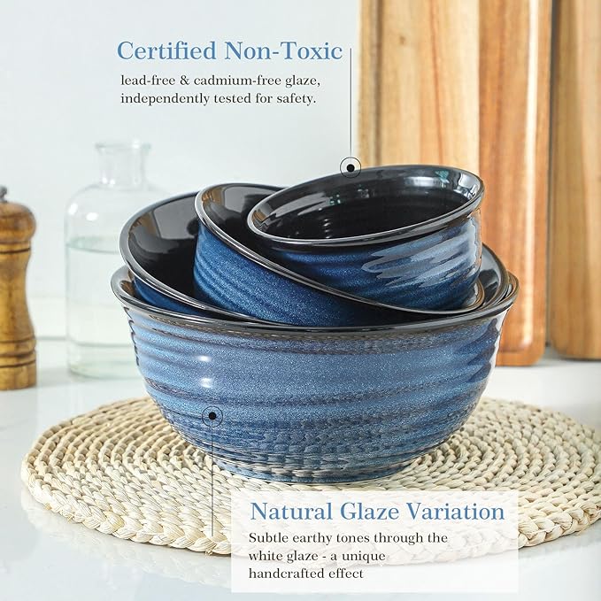 Hasense Mixing Bowls Set, Porcelain Large Salad Bowls - Image 5