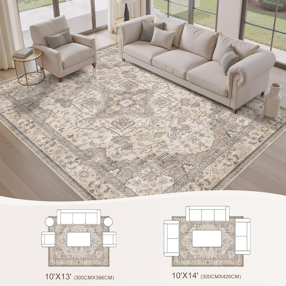 EIEIHOUSE 10x14 Area Rug Washable Vintage Rugs for Living Room Brown/Multi