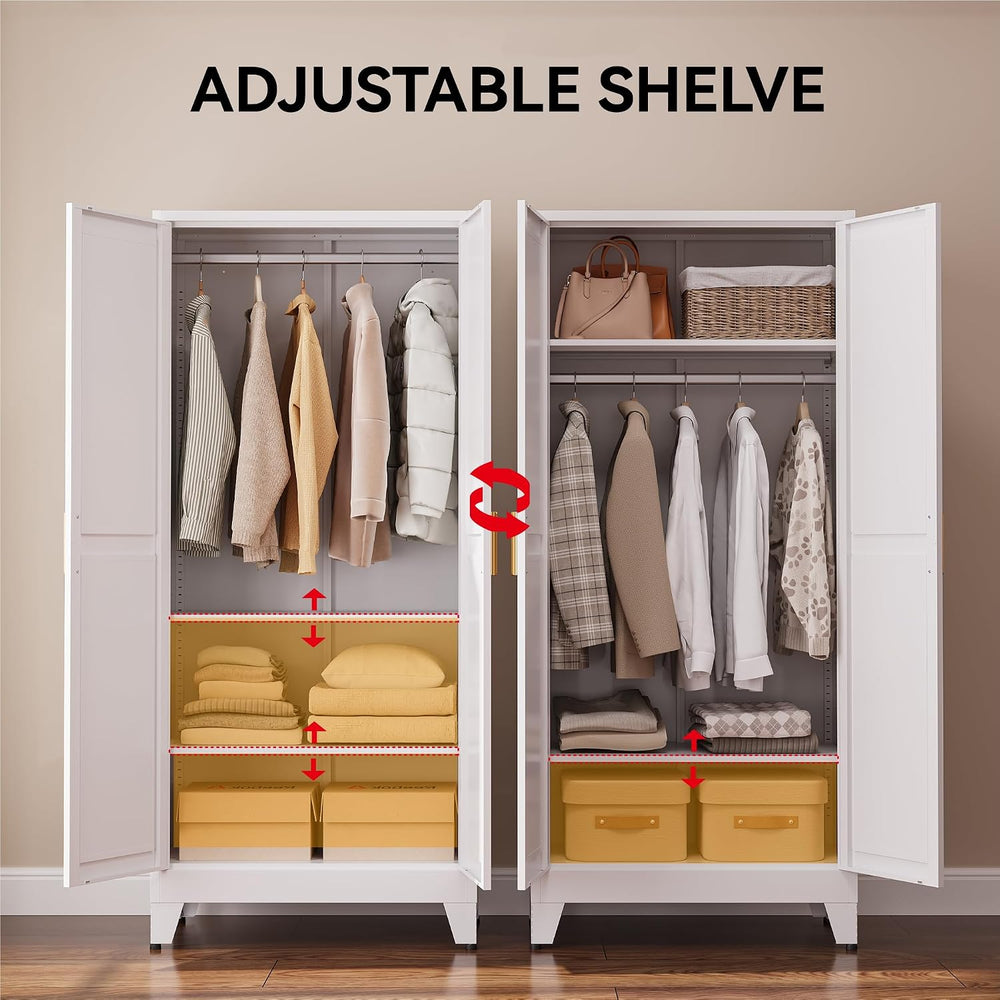 COFaR 71" Metal Wardrobe Closet with Adjustable Hanging Rod & 2 Shel...