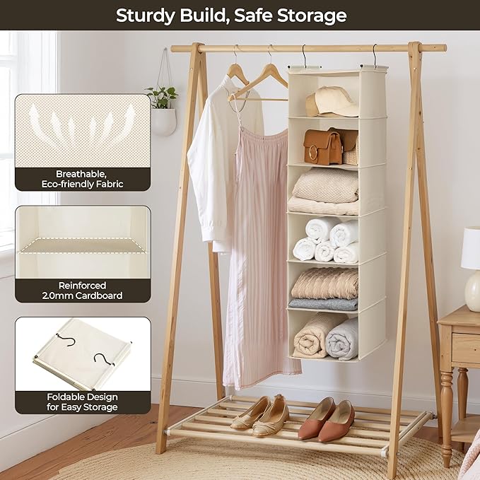 GRANNY SAYS 6 Shelf Hanging Closet Organizers and Storage, Collapsible Closet - Image 4