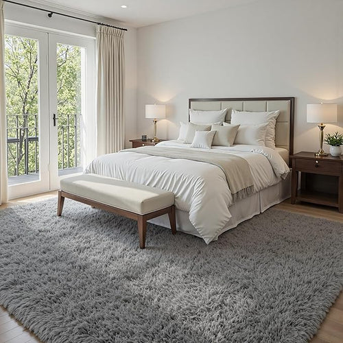 5x7 Area Rugs for Living Room Rug: Soft Fluffy Shag Light Gray Rugs for Bedroom - Image 2