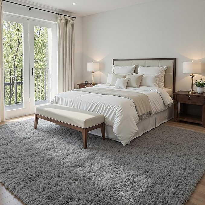 6x9 Area Rugs for Living Room Rug: Soft Fluffy Shag Light Gray Rugs for Bedroom - Image 3