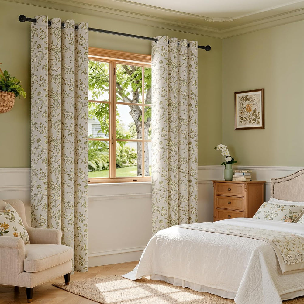 Rinwoc Vintage Leaf and Floral Print Blackout Curtains Set of 2 Panels 84 Inc...