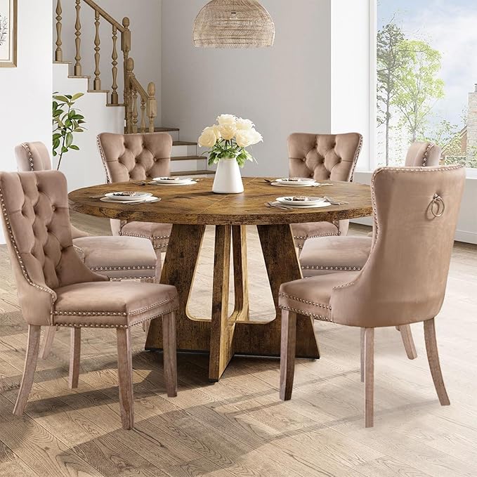 Velvet Upholstered Dining Chairs Set of 4, Modern Style Kitchen Side Chairs w...