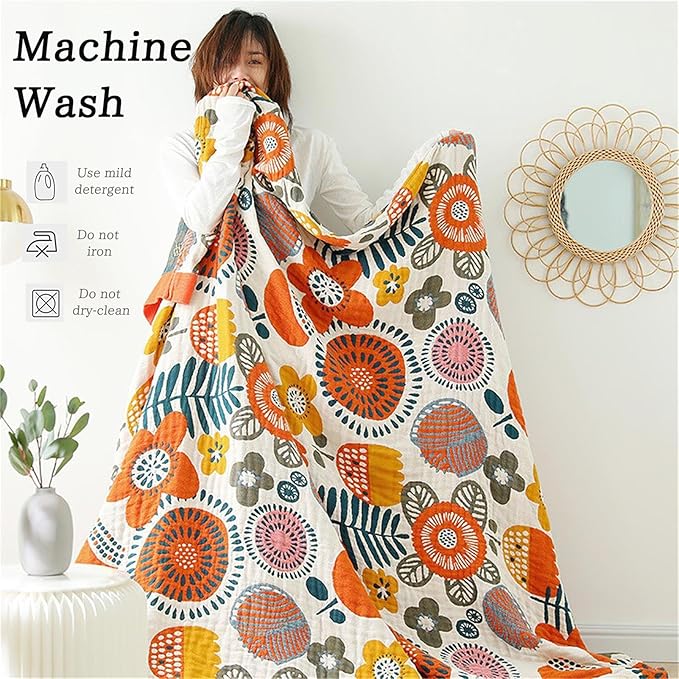 MSGKV Cotton Throw Blanket for Couch Bed 90''x98'', Floral Soft Farmhouse - Image 4