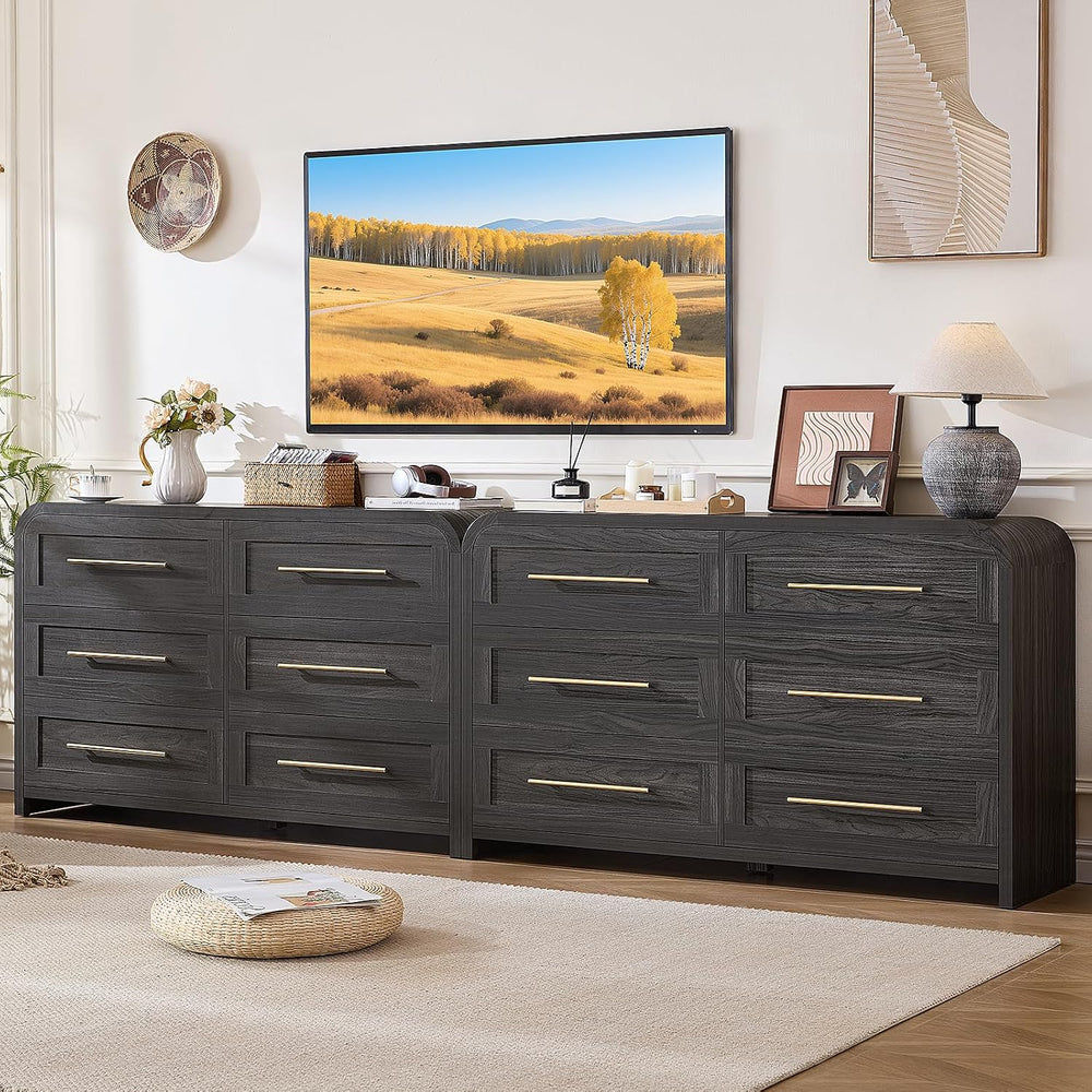 6 Drawer Dresser for Bedroom, Curved Chest of Drawers, Grey