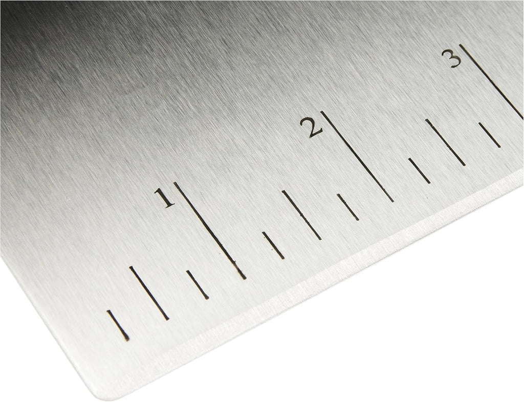 Amazon Basics Multi-Purpose Bench Scraper, Stainless Steel Dough Cutter with Measurement Marks, Dishwasher Safe, Non-slip Contoured Grip, 6", Black, Silver