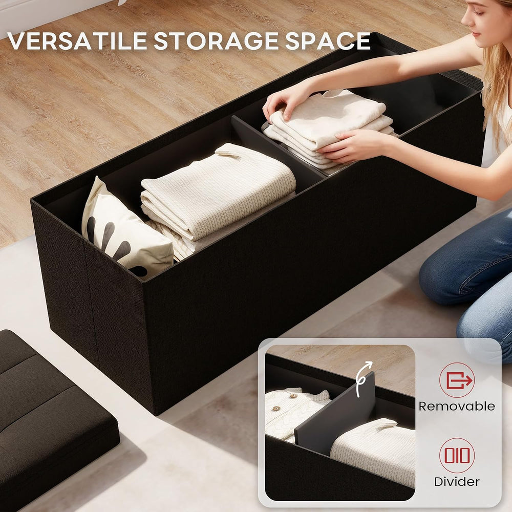 Ottoman with Storage,Black | Folding Storage Ottoman Bench for Living Room an...