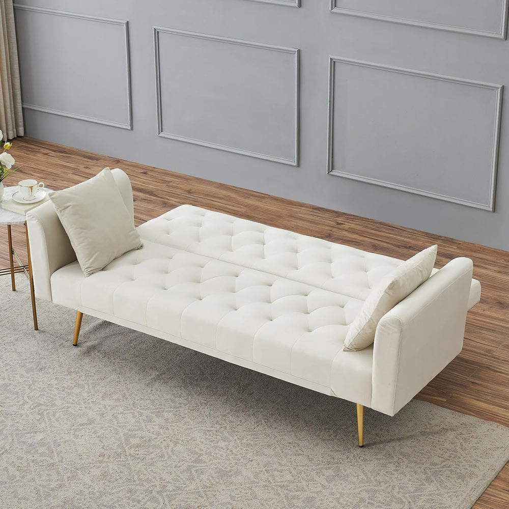 71" Modern Velvet Sofa Bed Futon, Convertible Sleeper Couch, Adj. Backrest