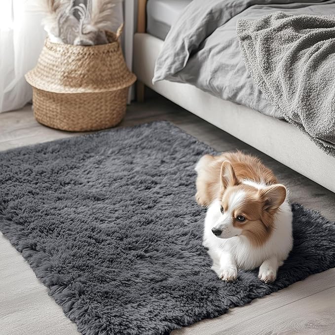 OLANLY 3x3 Machine Washable Small Bedside Rug, Soft Fluffy Shaggy Entryway - Image 3