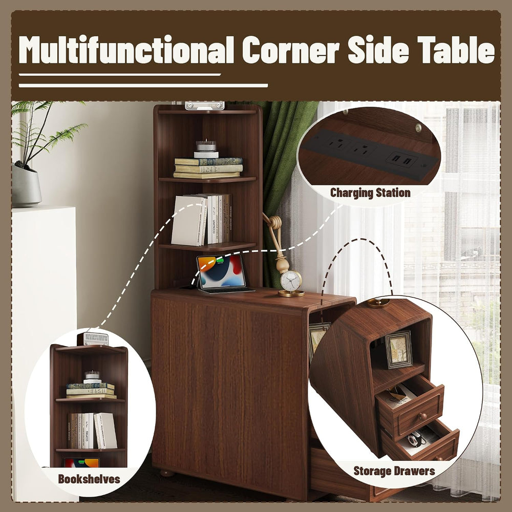 Tall Side Table Fully Assembled End Tables with Charging Station, 47 Inch Hig...