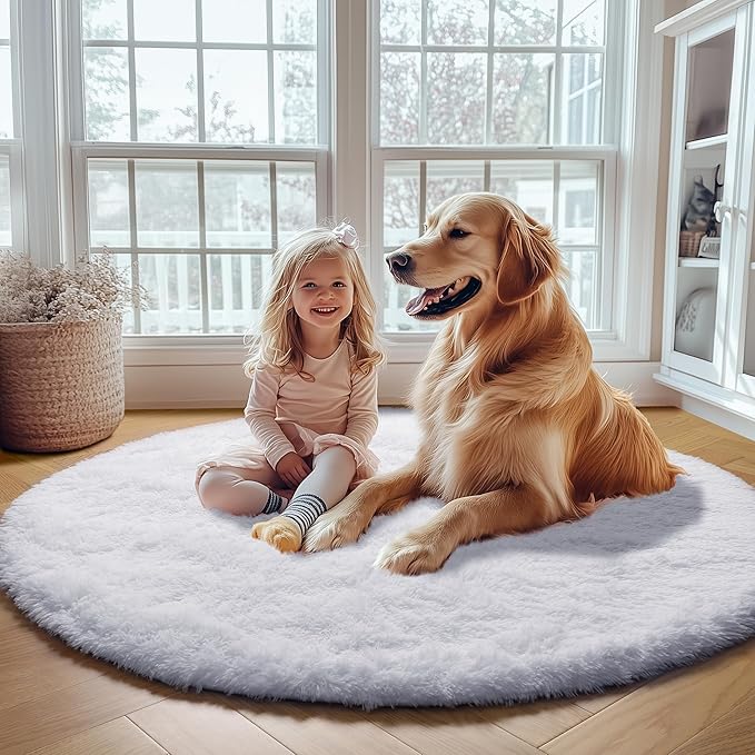 ONASAR White Round Rugs 6ft for Living Room Bedroom, Fluffy Circle Area Rug for - Image 7