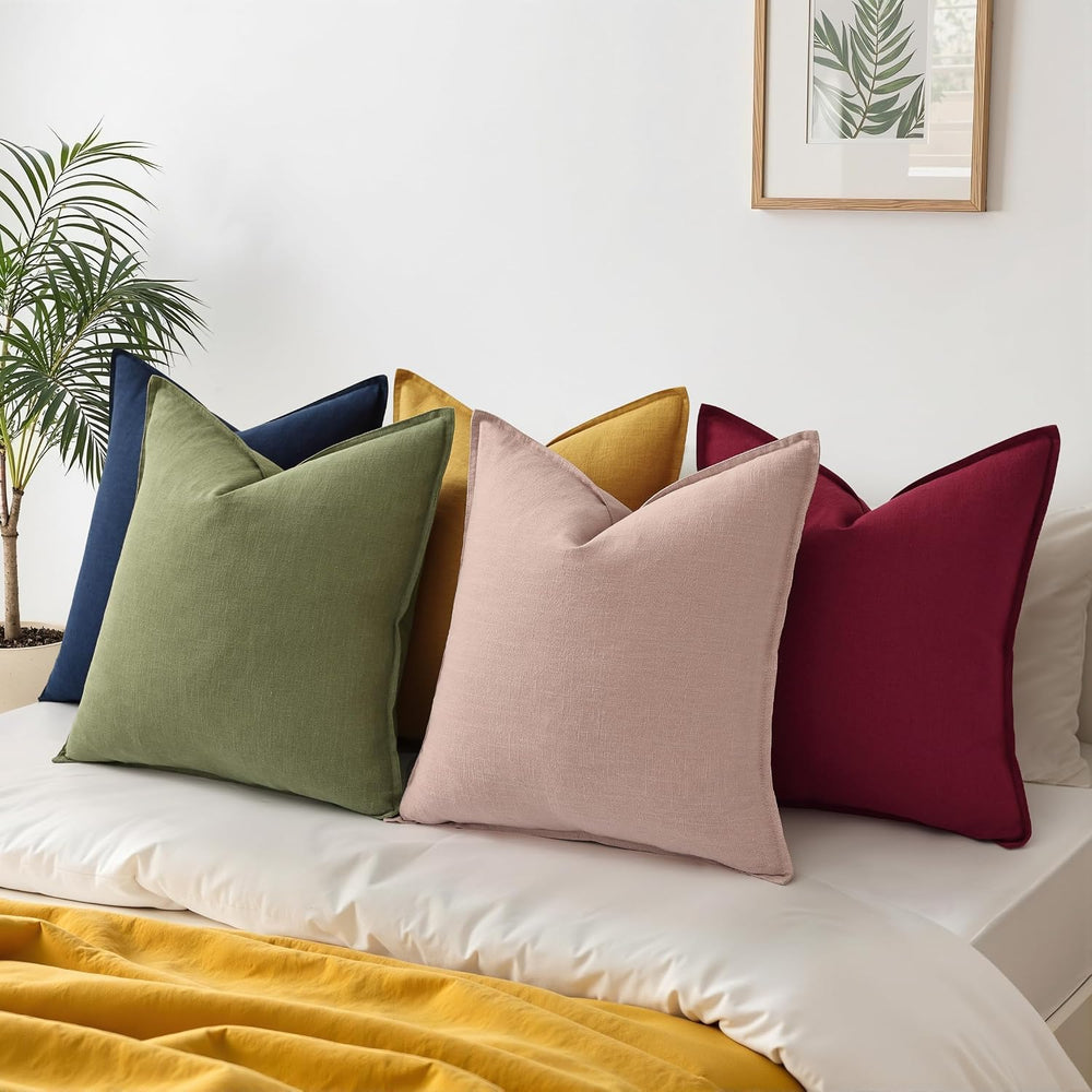 decorUhome Fall Navy Blue Linen Throw Pillow Covers 22x22 Set of 2