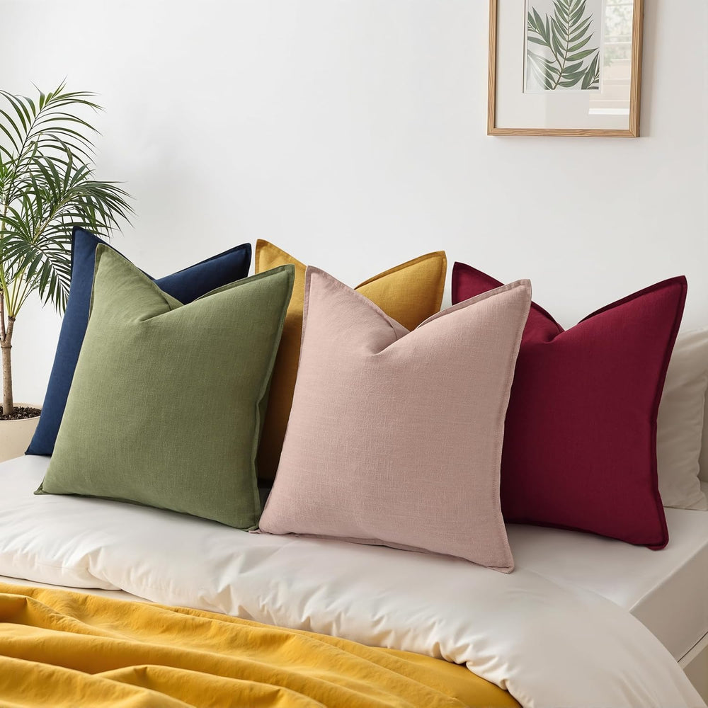 decorUhome Fall Olive Green Linen Throw Pillow Covers 20x20 Set of 2