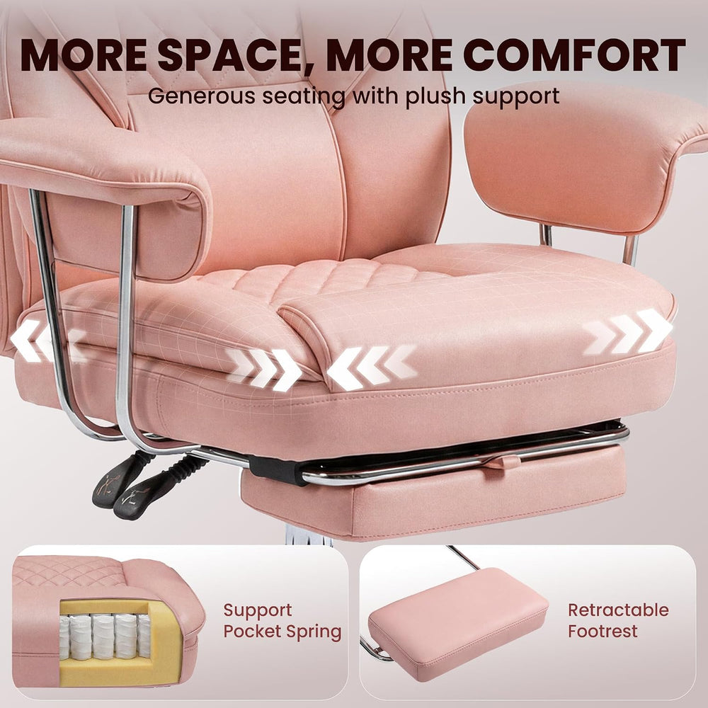 N-GEN GAMING Big and Tall Gaming Chair with Footrest, Reclining Chair, Pink