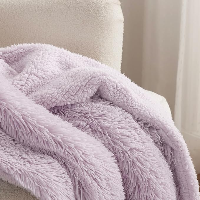Bedsure GentleSoft Fuzzy Sherpa Faux Fur Twin Blanket Lavender Purple Cozy Gifts - Image 3