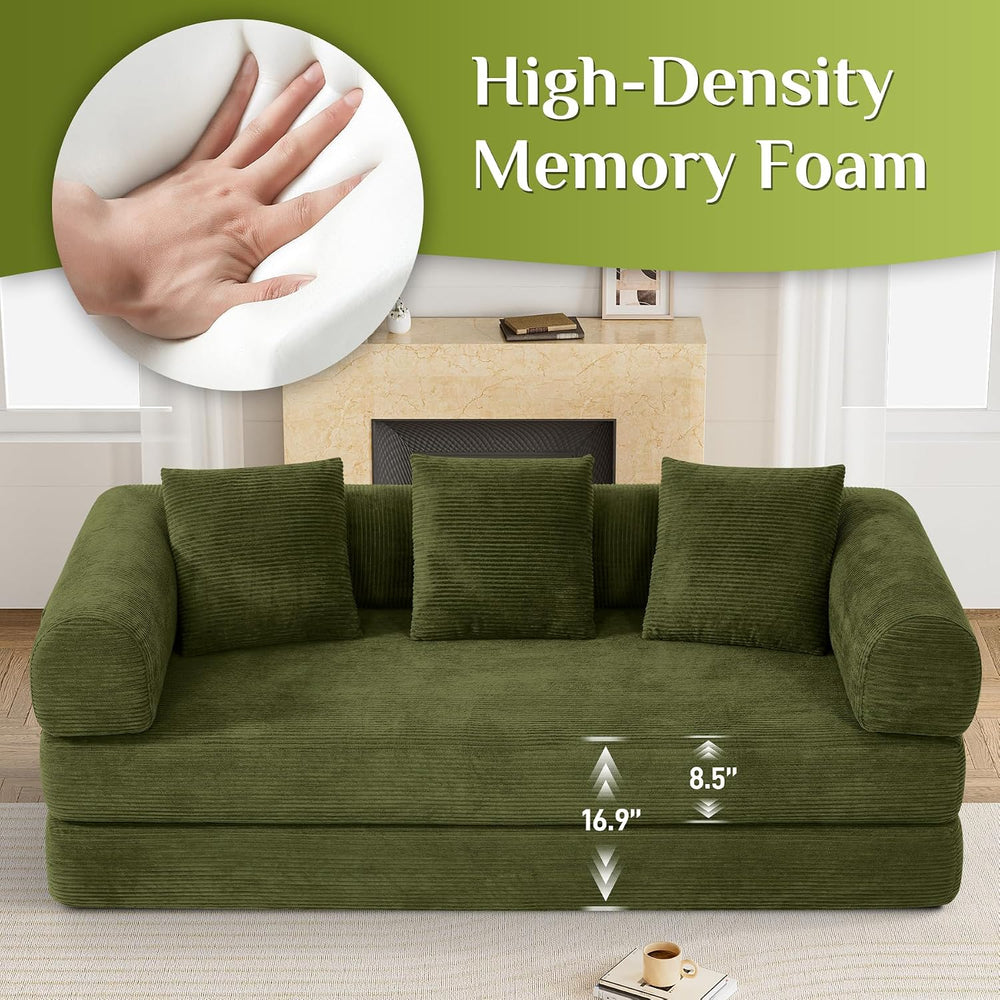 DAMAIFROM Convertible Sleeper Sofa Bed Floor Boneless Couch, Olive Green