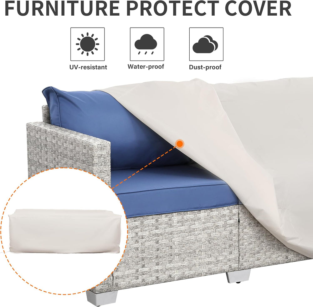 WAROOM Outdoor Couch 3 Seater Wicker Patio Sofa Grey Rattan Balcony Furniture...