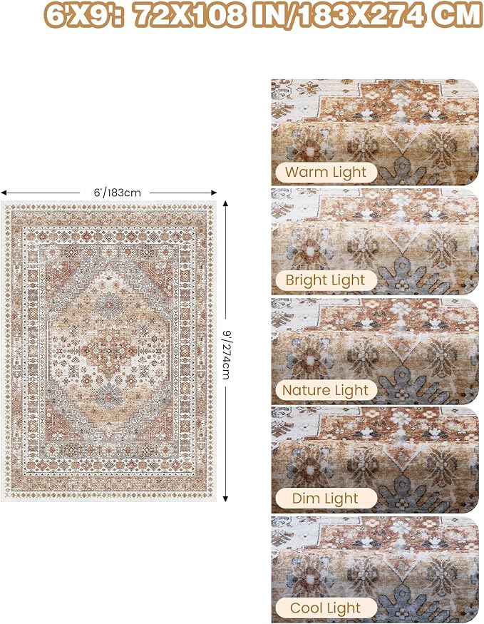 6x9 Area Rugs for Living Room, Soft Low Pile Indoor Washable Rugs for Bedroom - Image 2