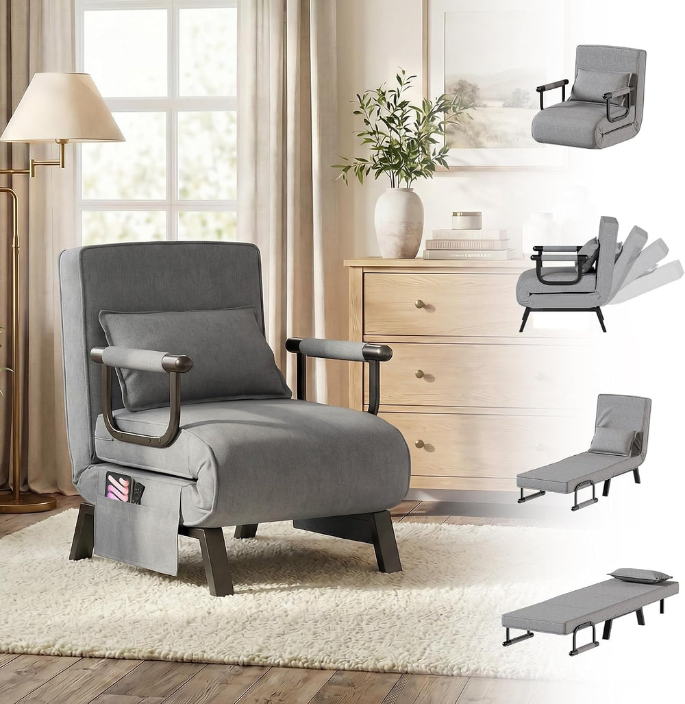 TYBOATLE Sleeper Chair Bed, Folding Futon Bed (Light Grey)