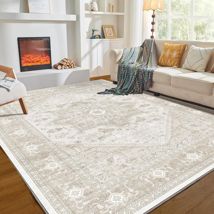 OPPODREAM Soft Area Rugs 6x9, Persian-Inspired Washable Rug, Beige