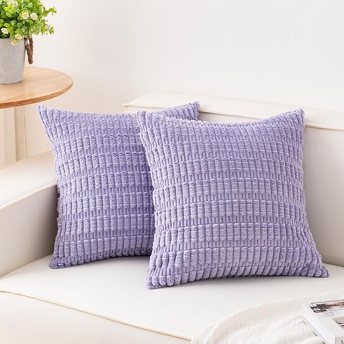 Pack of 2 Corduroy Decorative Throw Pillow Covers 18x18 Inch Soft Striped by Unknown
