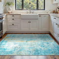 Area Rug 4x6 Teal Blue Rug Washable Boho Rugs Non Slip Low Pile Abstract Small by OmpaaHomeDecor