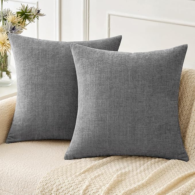 MIULEE Pack of 2 Couch Throw Pillow Covers 20x20 Inch Soft Dark Gray Chenille by MIULEE