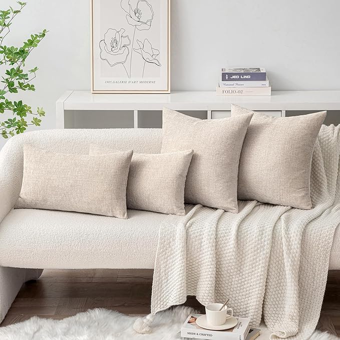 MIULEE Pack of 2 Couch Throw Pillow Covers 16x16 Inch Soft Light Brown Chenille - Image 4