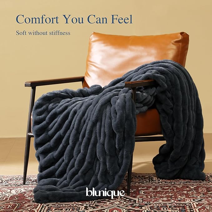 Ultra Soft Cozy Faux Fur Throw Blanket, Fuzzy Plush Thick Bubble Blanket - Image 7