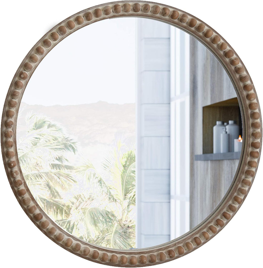 COZAYH - Round Wood Mirror - Rustic Farmhouse Wall Mirror