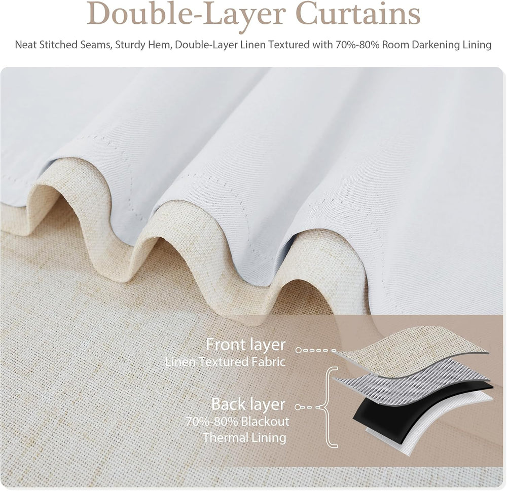 DriftAway Double Layer Linen Blackout Tie Up Curtains Thermal Insulated Fully...