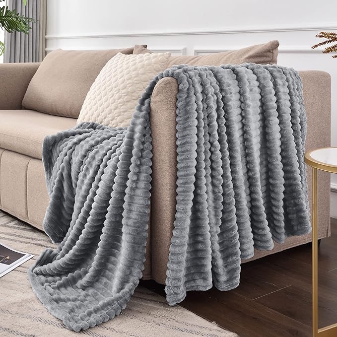 BEDELITE Fleece Throw Blanket for Couch – 3D Ribbed Jacquard Soft and Warm - Image 5