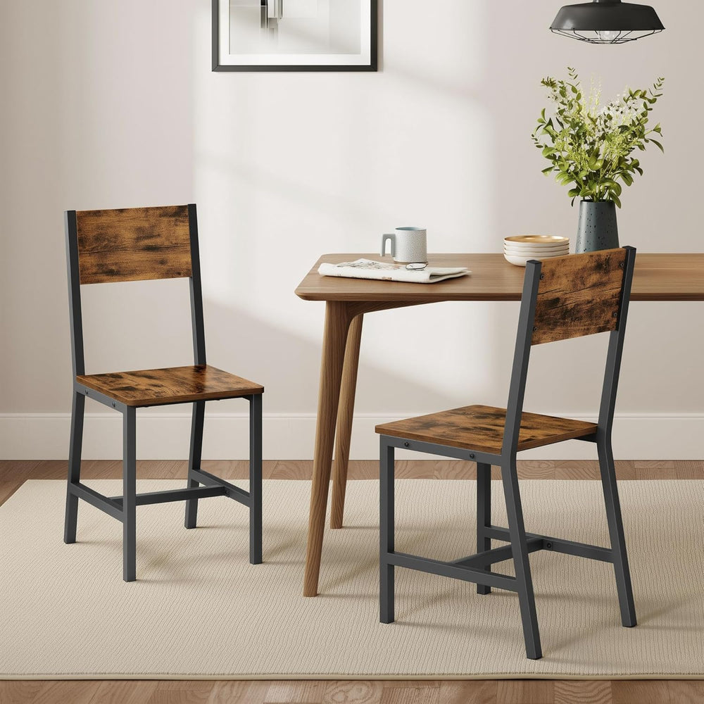 VASAGLE Dining Chair Set of 2, Rustic Wood Chairs with Metal Steel Frame, Eas...