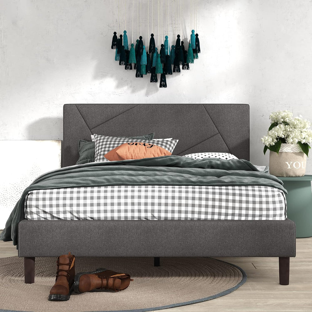 Zinus Judy Upholstered Platform Bed Frame, Mattress Foundation, Wood Slat Sup...