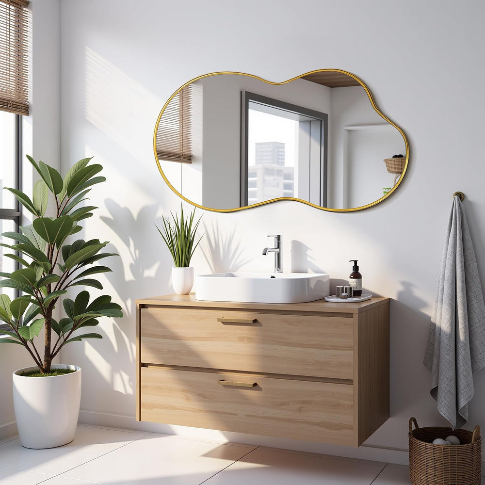 Suidia Irregular Wall Mirror, 36"x20" Bathroom Mirror Asymmetrical ...