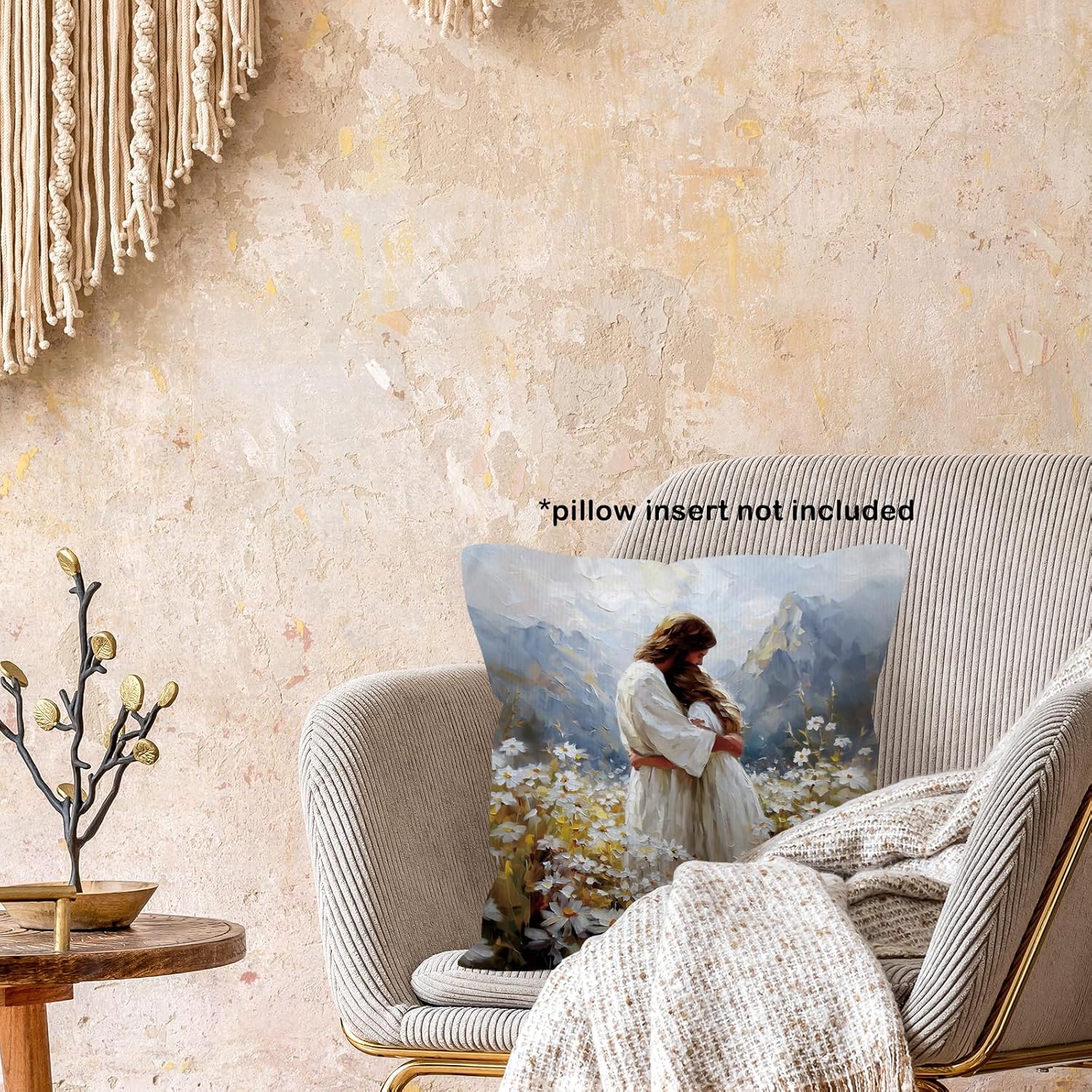 Christian Jesus Throw Pillow Covers Gifts 18x18, Jesus Hugging Woman Girl Decor Pillow Cases for Bedroom Living Room, Religious Cottagecore Decorative Square Pillowcases for Couch Bed Sofa