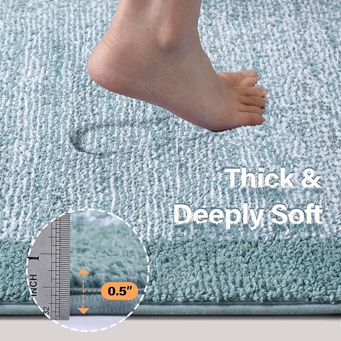 60x24 Long Bathroom Rugs Washable Non Slip, Dusty Blue Bath Mat - Image 4