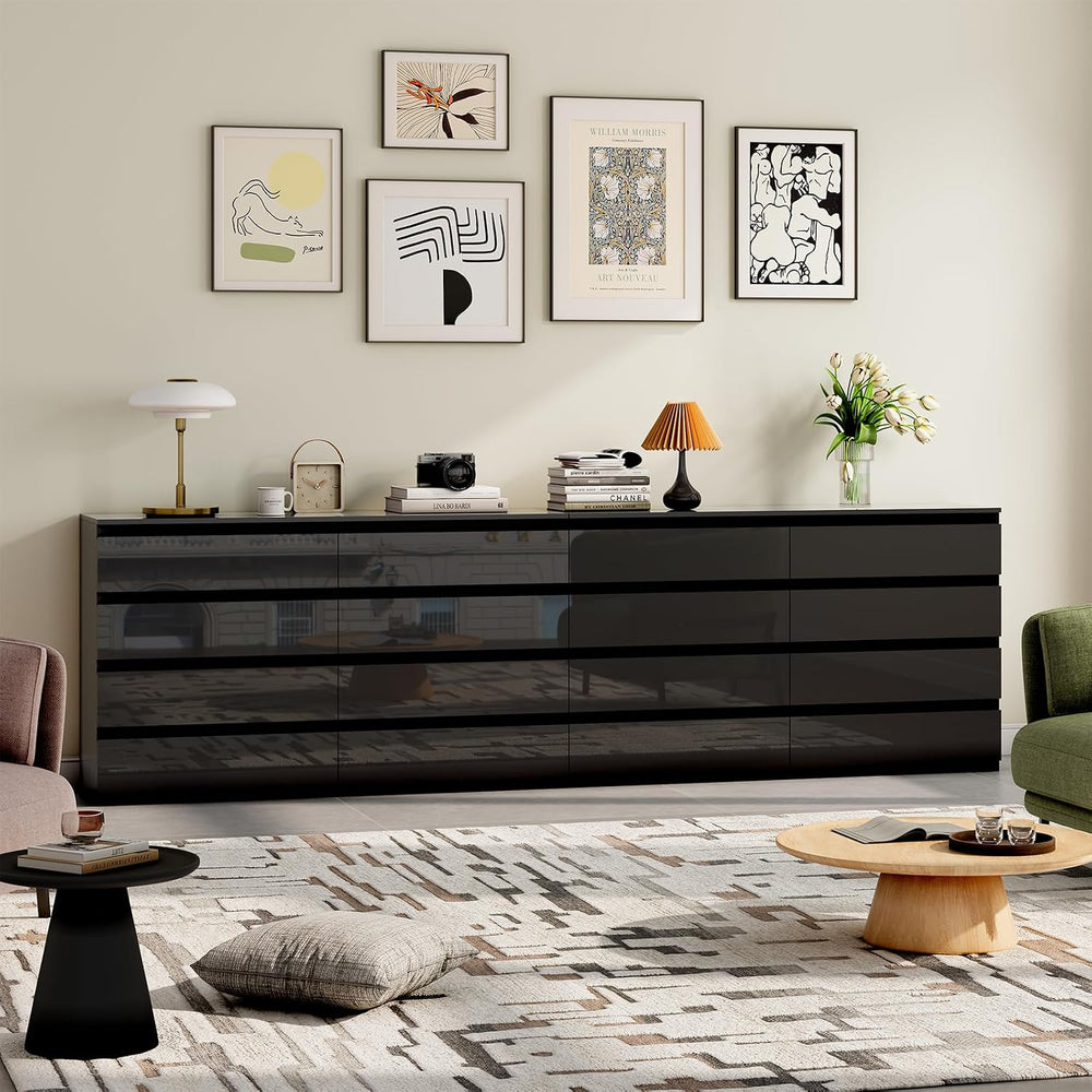 8 Drawer Dresser Black 55" Wide Multi-Functional Storage Organizer