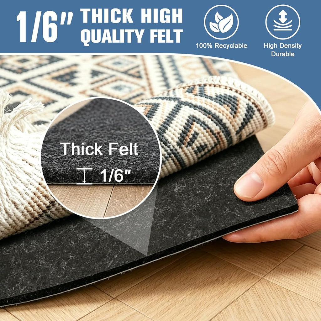 Placoot 2x8 Ft Non Slip Rug Pad Gripper, 1/6-inch Thick Shock-Absorbing Carpet Mat, Under Area Rugs Anti Skid Mat with Natural Rubber Backing, Surface Cushion for Hardwood, Carpet, Tile Floors