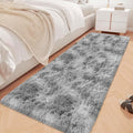 Super Soft Fluffy Living Room Area Rug 2x6 ft Tie-Dyed Light Grey Shaggy Furry by JiaoBaba