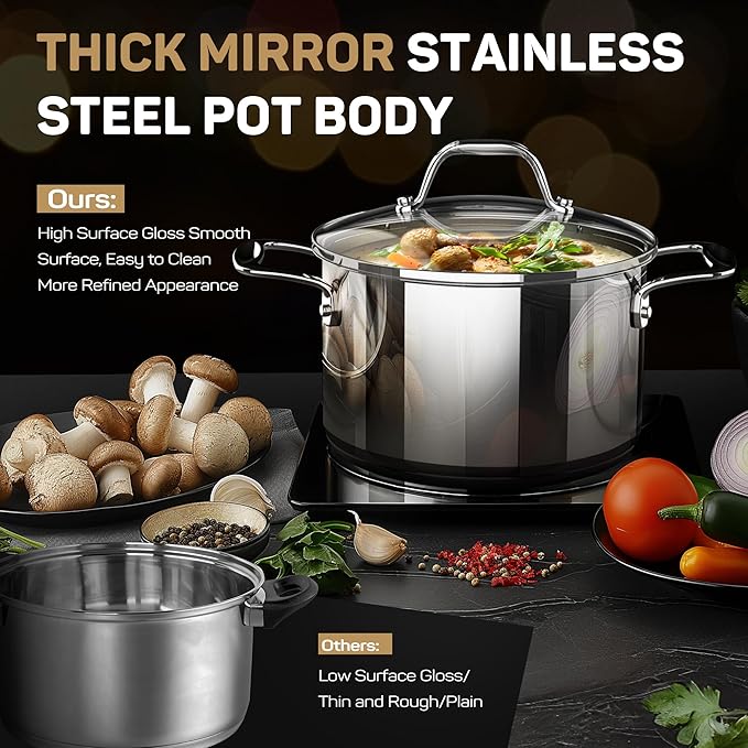 Ciwete 11-Piece Tri-Ply Stainless Steel Pots and Pans Set, 18/10 Stainless - Image 5