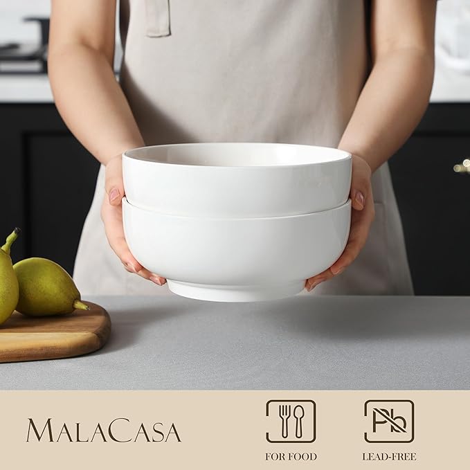 MALACASA Large Serving Bowls - 60 OZ Salad Bowls Set of 2 - Image 3