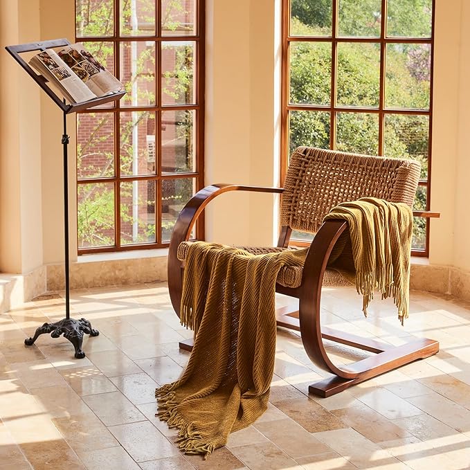 lifein Throw Blanket for Couch, Soft Boho Decor Bed Throw, Cozy Brown Knitted - Image 4