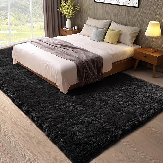 Ophanie 7x9 Black Rugs for Living Room, LargeFluffy Shag Fuzzy Plush Soft - Image 3