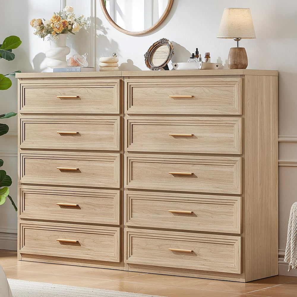 RWYHG Dresser Set for Bedroom 5 Drawers Wood Vertical 45" Tall Gold Handle