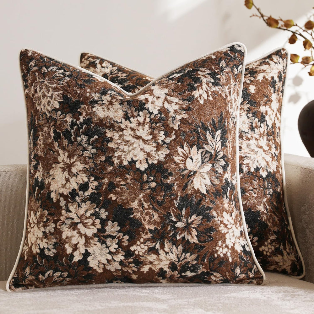Pack of 2 Vintage Floral Euro Sham Covers 24x24 Boho Farmhouse Accents Chenil...
